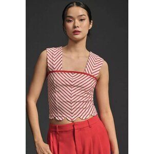 Anthropologie Maeve Square-Neck Cropped Tee Blouse Top Striped Print XS